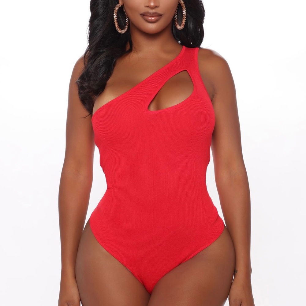 Red One Shoulder Bodysuit